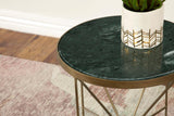 Eliska Green/Antique Gold Round Accent Table with Marble Top