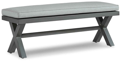Elite Park Gray Outdoor Bench with Cushion by Ashley at Eve Furniture