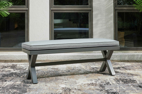 Elite Park Gray Outdoor Bench with Cushion by Ashley at Eve Furniture