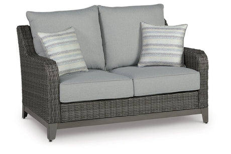 Elite Park Gray Outdoor Loveseat with Cushion by Ashley at Eve Furniture