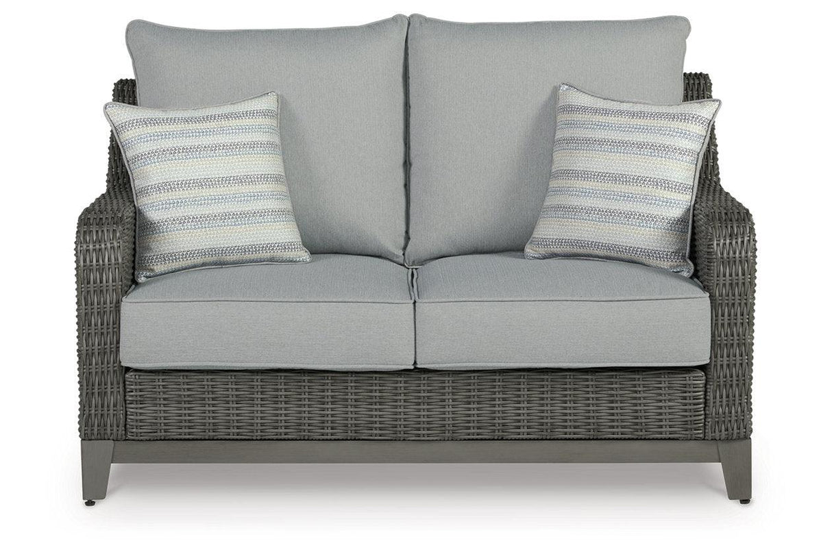Elite Park Gray Outdoor Loveseat with Cushion by Ashley at Eve Furniture