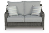 Elite Park Gray Outdoor Loveseat with Cushion by Ashley at Eve Furniture