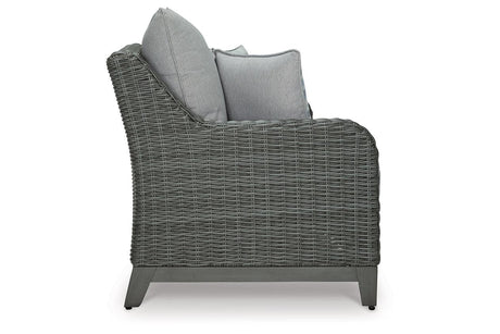 Elite Park Gray Outdoor Loveseat with Cushion by Ashley at Eve Furniture
