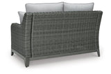 Elite Park Gray Outdoor Loveseat with Cushion by Ashley at Eve Furniture