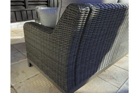 Elite Park Gray Outdoor Loveseat with Cushion by Ashley at Eve Furniture