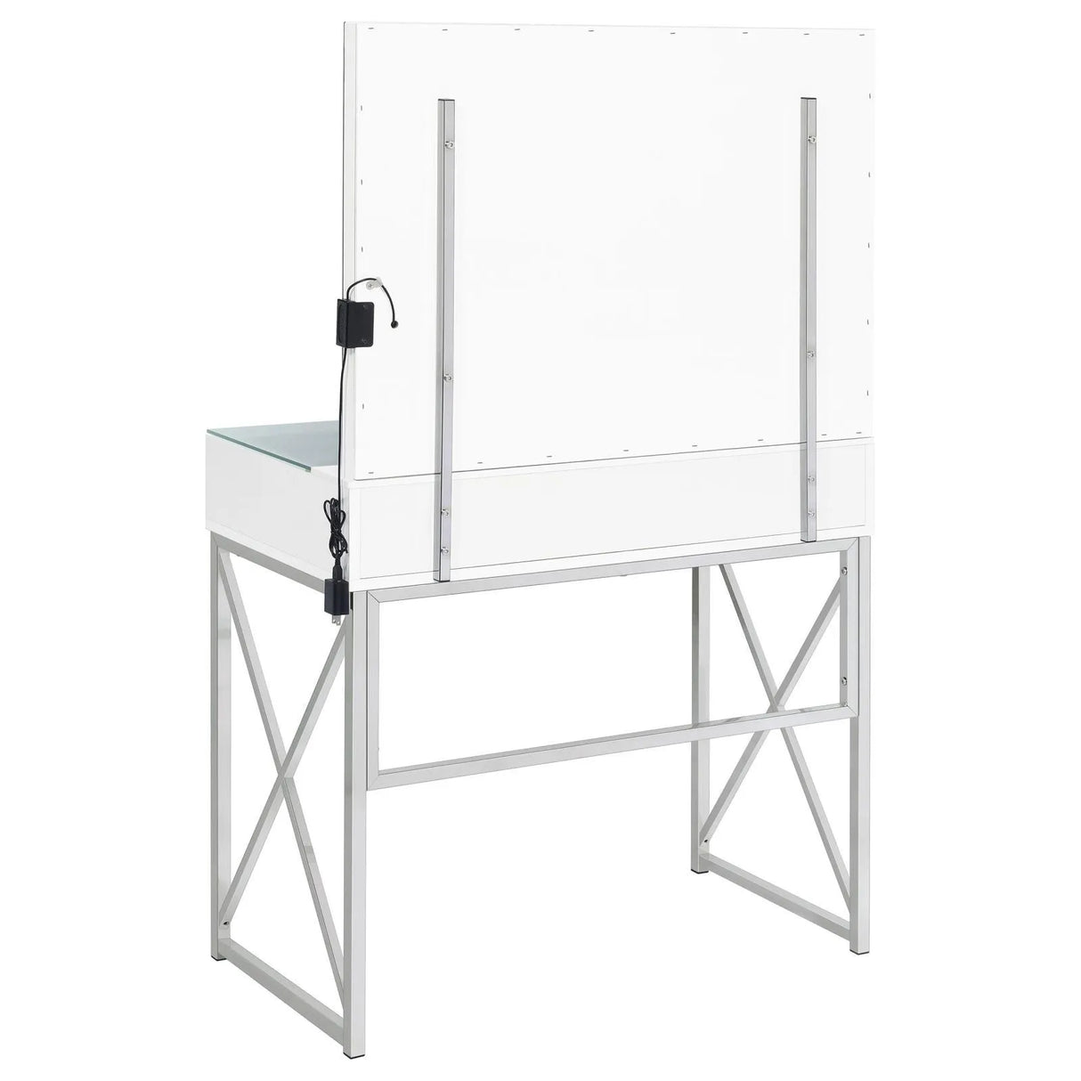 Eliza White and Chrome 2-piece Vanity Set with Hollywood Lighting by Coaster at Eve Furniture