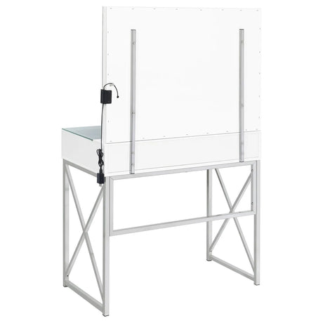 Eliza White and Chrome 2-piece Vanity Set with Hollywood Lighting by Coaster at Eve Furniture