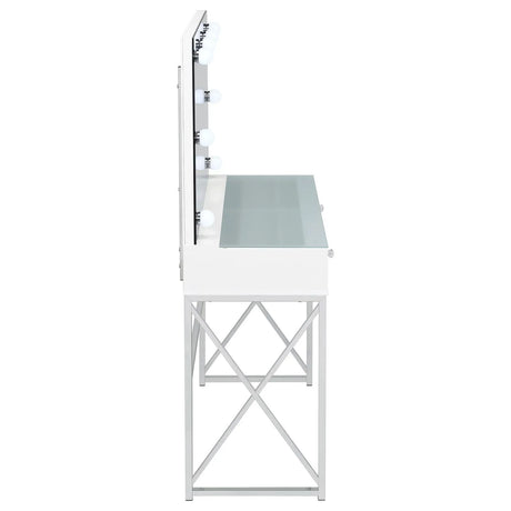 Eliza White and Chrome 2-piece Vanity Set with Hollywood Lighting by Coaster at Eve Furniture
