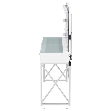 Eliza White and Chrome 2-piece Vanity Set with Hollywood Lighting by Coaster at Eve Furniture
