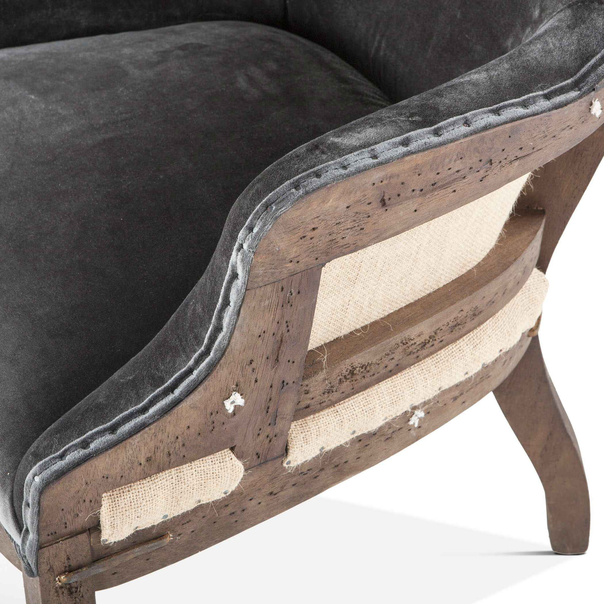 Elizabeth 25" Accent Armchair in Gray Velvet with Exposed Frame by Home Trends & Design at Eve Furniture