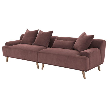 Elizabeth Wine Red Corduroy Upholstered Extra Long Sofa by Coaster at Eve Furniture