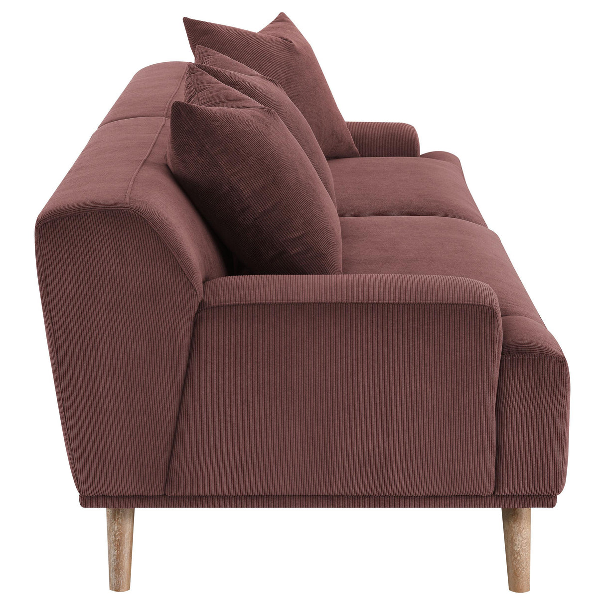 Elizabeth Wine Red Corduroy Upholstered Extra Long Sofa by Coaster at Eve Furniture