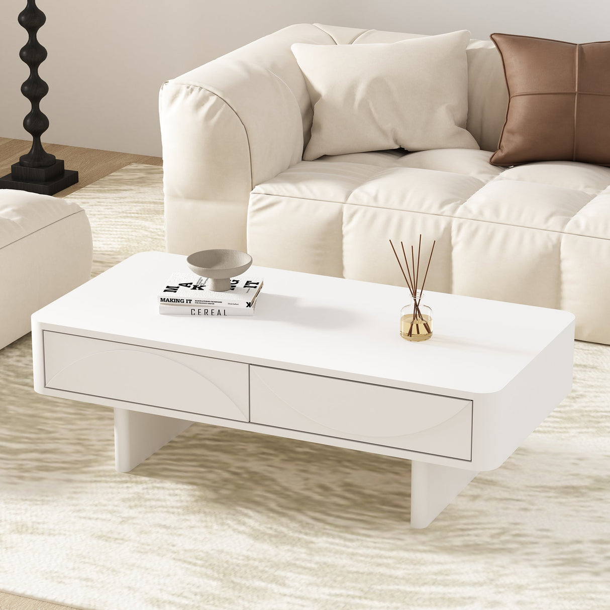 Ella 47.2" Coffee Table in White by Manhattan Comfort at Eve Furniture