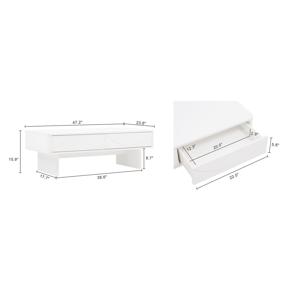Ella 47.2" Coffee Table in White by Manhattan Comfort at Eve Furniture