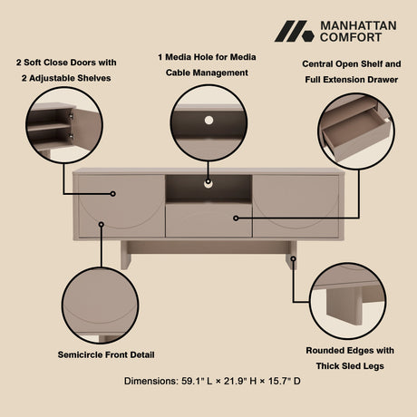 Ella 59" TV Stand in Mocha by Manhattan Comfort at Eve Furniture