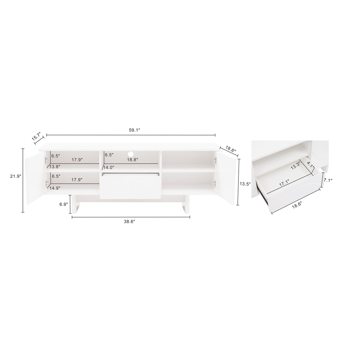 Ella 59" TV Stand in White by Manhattan Comfort at Eve Furniture