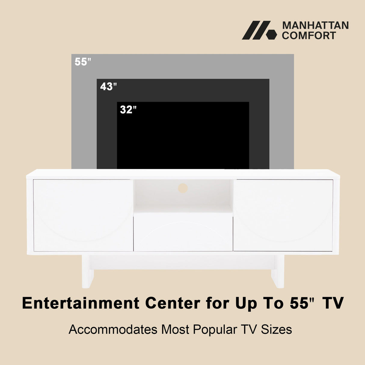 Ella 59" TV Stand in White by Manhattan Comfort at Eve Furniture