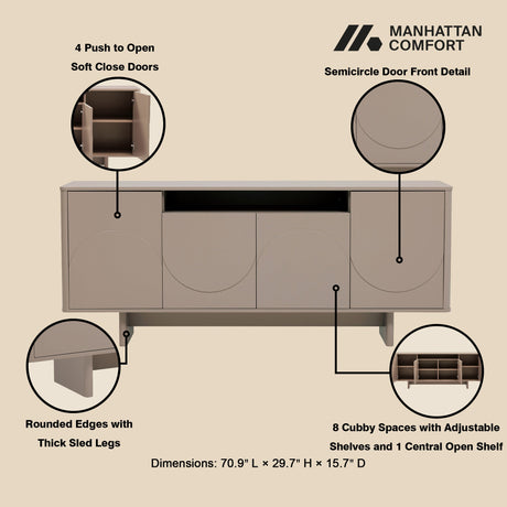 Ella 70.86" Sideboard in Mocha by Manhattan Comfort at Eve Furniture
