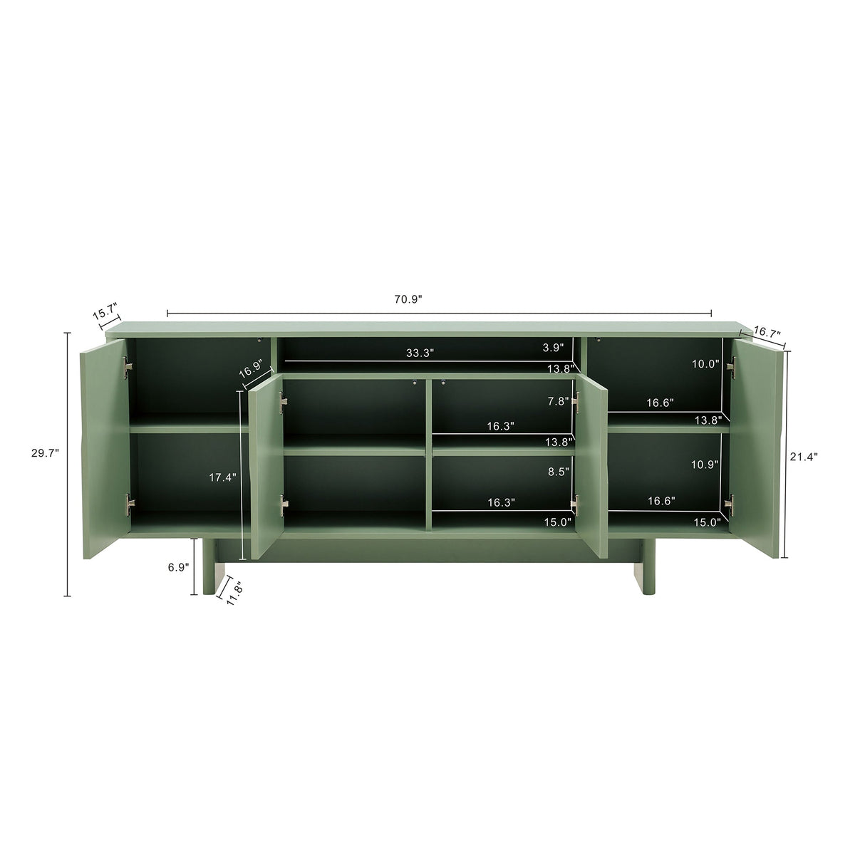 Ella 70.86" Sideboard in Sage Green by Manhattan Comfort at Eve Furniture