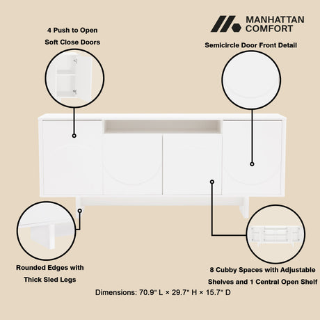 Ella 70.86" Sideboard in White by Manhattan Comfort at Eve Furniture