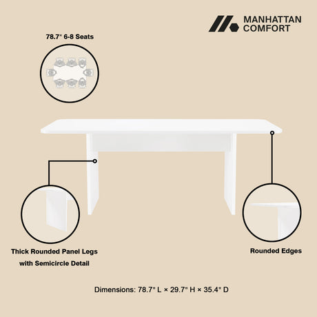 Ella 78.7" Dining Table in White by Manhattan Comfort at Eve Furniture