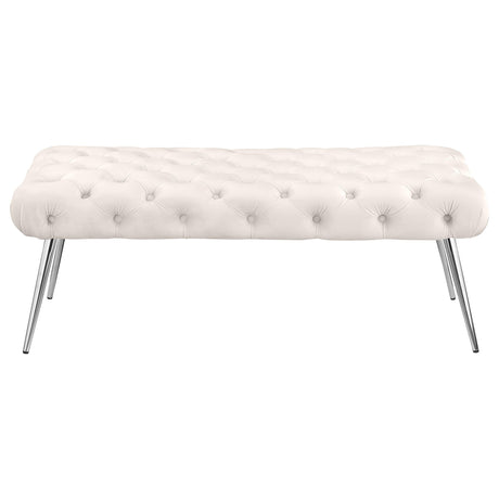 Ella Ivory Upholstered Tufted Bench Stainless Steel Legs by Coaster at Eve Furniture