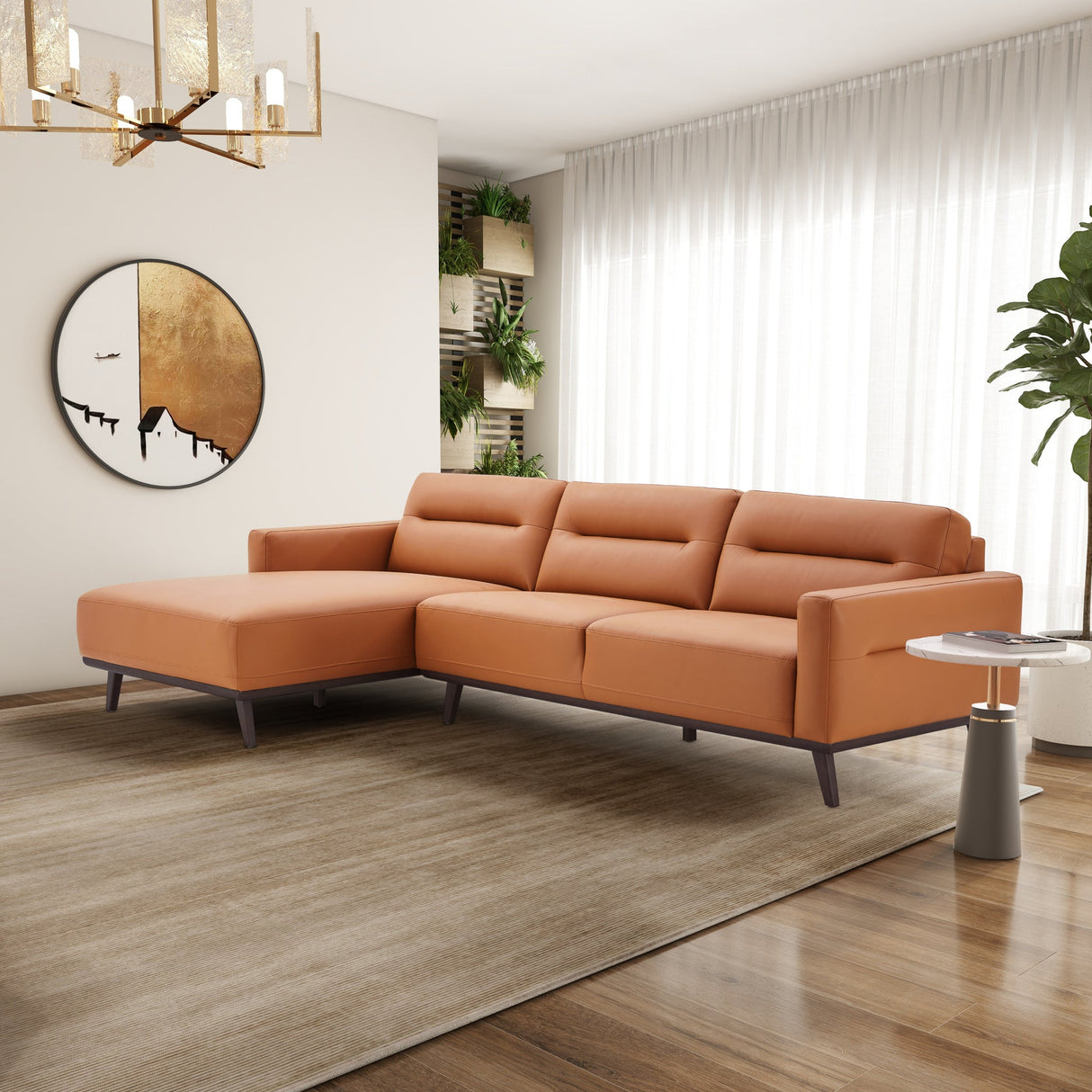 Ella L-Shaped Cognac PU Leather Left Sectional Couch by Ashcroft Furniture at Eve Furniture