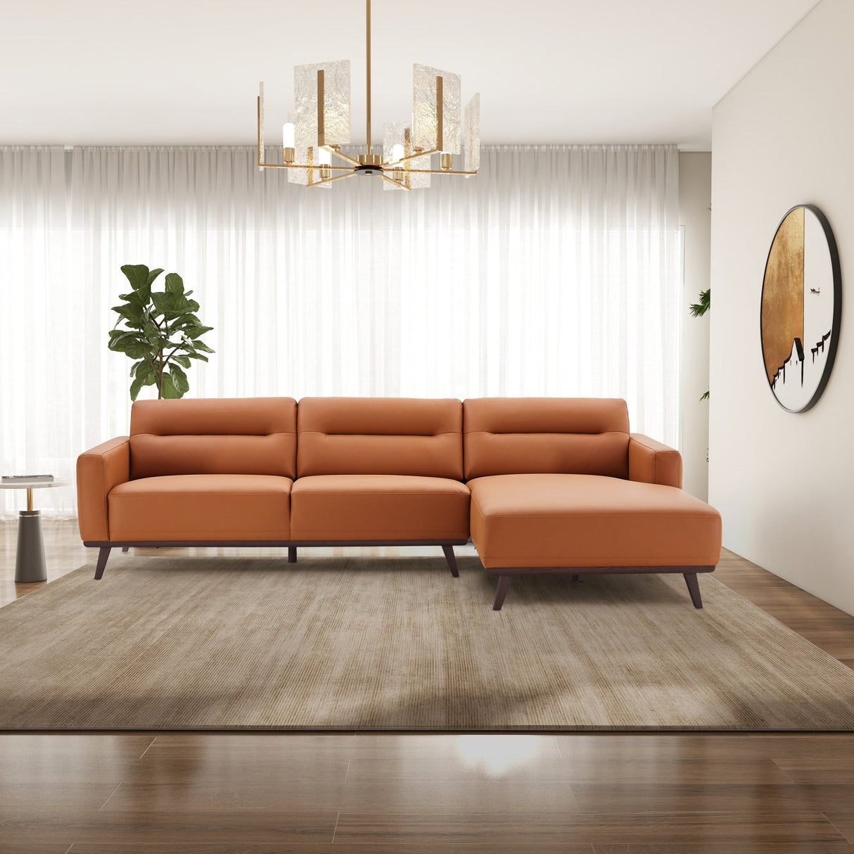 Ella L-Shaped Cognac PU Leather Right Sectional Couch by Ashcroft Furniture at Eve Furniture