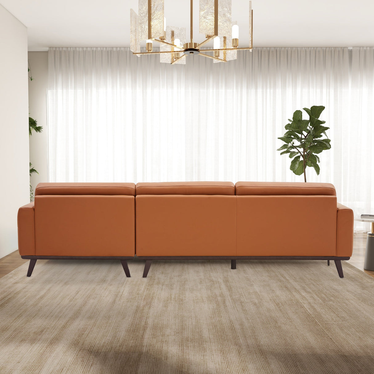 Ella L-Shaped Cognac PU Leather Right Sectional Couch by Ashcroft Furniture at Eve Furniture