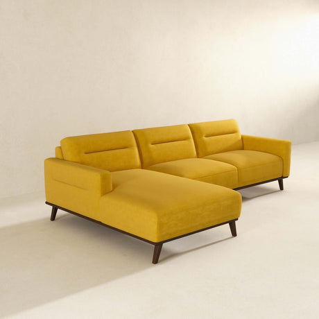 Ella L-Shaped Dark Yellow Linen Left Sectional Couch by Ashcroft Furniture at Eve Furniture