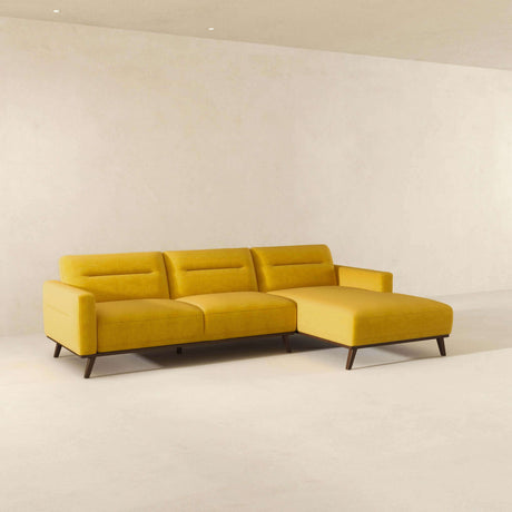 Ella L-Shaped Dark Yellow Linen Left Sectional Couch by Ashcroft Furniture at Eve Furniture