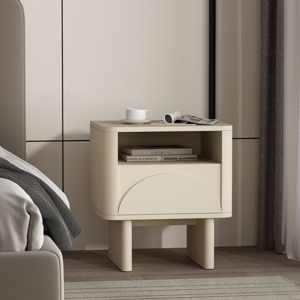 Ella Nightstand in Cream by Manhattan Comfort at Eve Furniture
