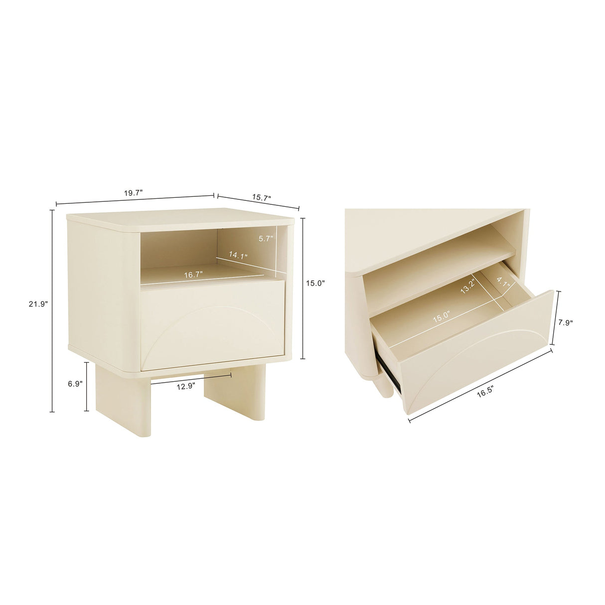 Ella Nightstand in Cream by Manhattan Comfort at Eve Furniture