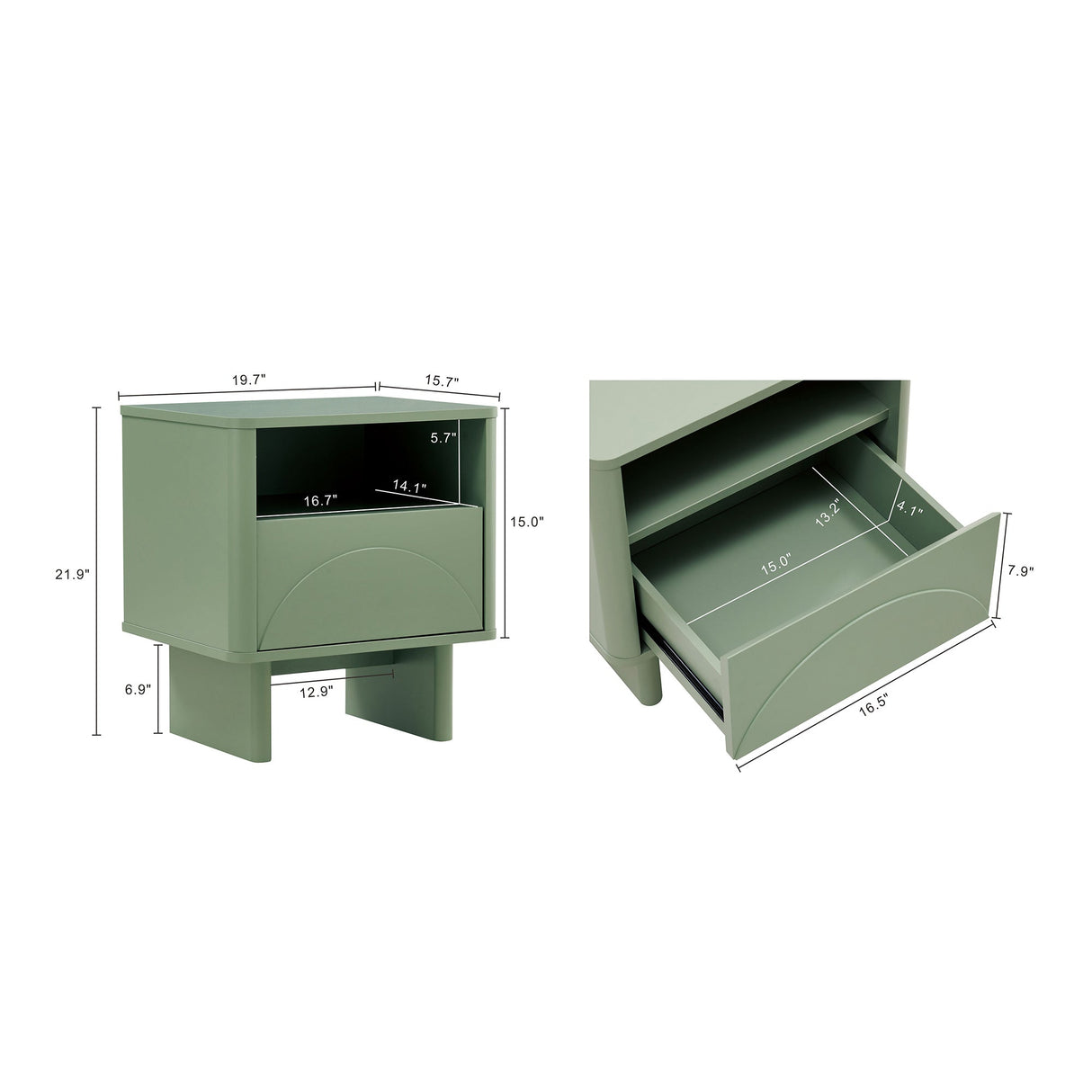 Ella Nightstand in Sage Green by Manhattan Comfort at Eve Furniture