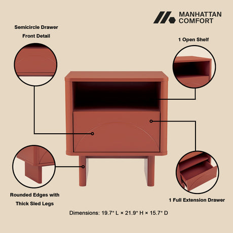 Ella Nightstand in Terracotta by Manhattan Comfort at Eve Furniture
