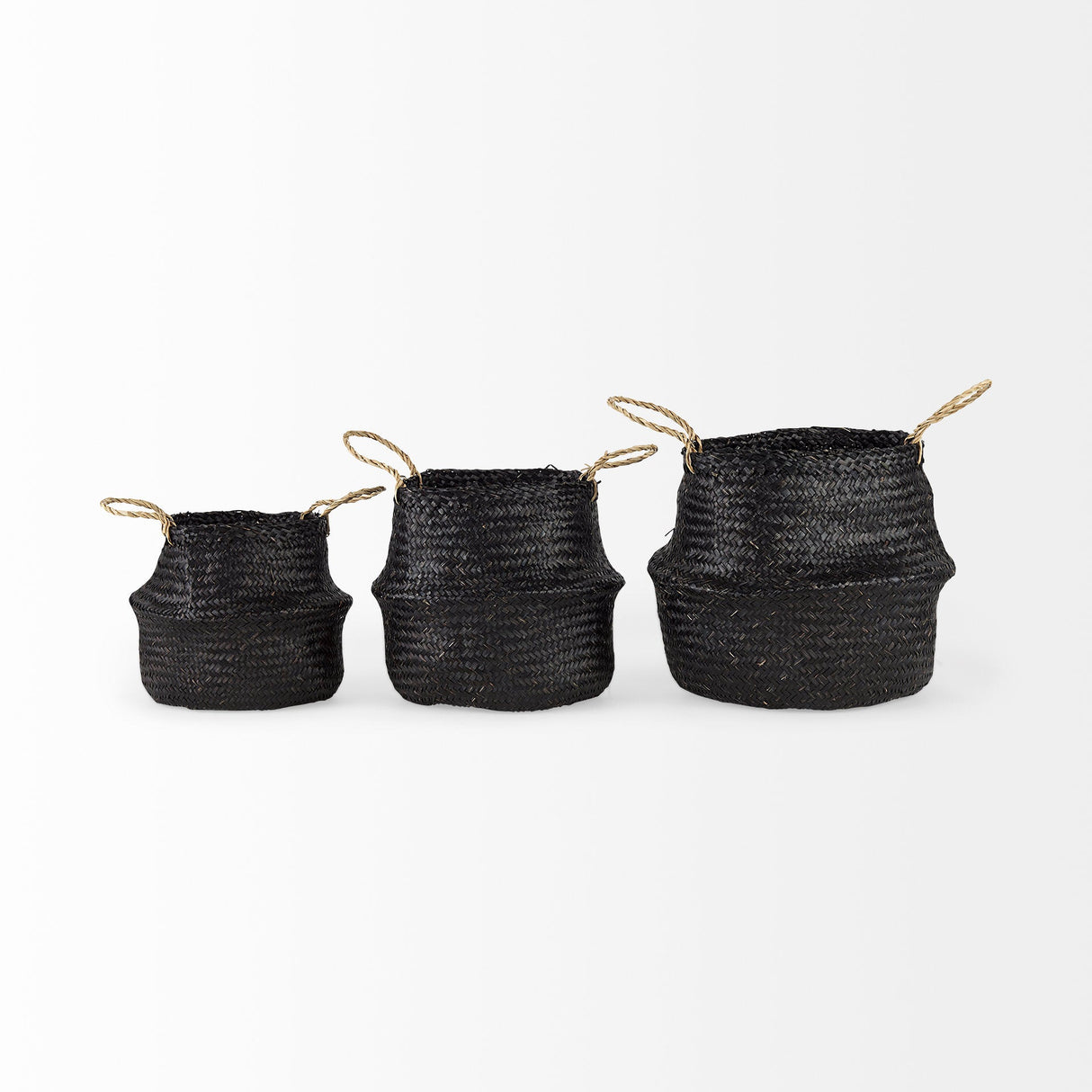 Ella (Set of 3) Black Seagrass Basket W/ Light Brown Handles by Mercana at Eve Furniture