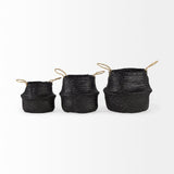 Ella (Set of 3) Black Seagrass Basket W/ Light Brown Handles by Mercana at Eve Furniture