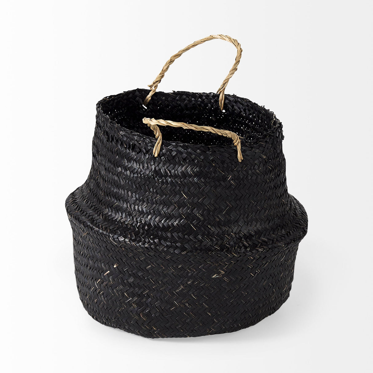 Ella (Set of 3) Black Seagrass Basket W/ Light Brown Handles by Mercana at Eve Furniture
