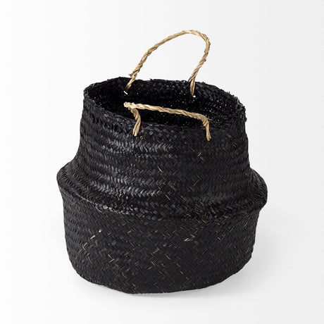 Ella (Set of 3) Black Seagrass Basket W/ Light Brown Handles by Mercana at Eve Furniture
