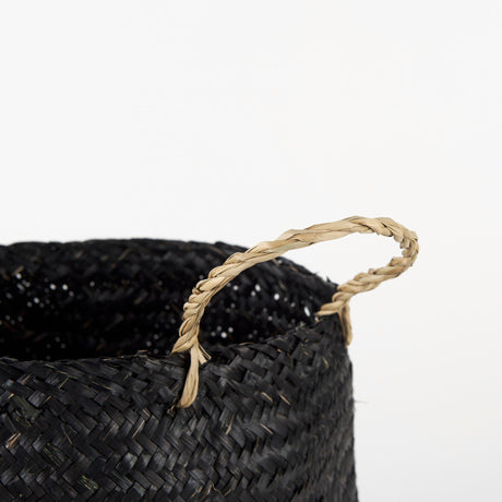 Ella (Set of 3) Black Seagrass Basket W/ Light Brown Handles by Mercana at Eve Furniture