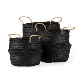 Ella (Set of 3) Black Seagrass Basket W/ Light Brown Handles by Mercana at Eve Furniture