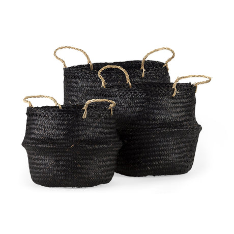 Ella (Set of 3) Black Seagrass Basket W/ Light Brown Handles by Mercana at Eve Furniture