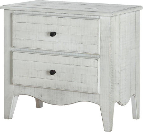 Ella White Wash Solid Wood Two Drawer Nightstand by Modus Furniture at Eve Furniture