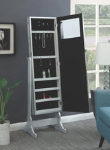 Elle Silver Jewelry Cheval Mirror with Crystal Trim by Coaster at Eve Furniture