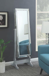 Elle Silver Jewelry Cheval Mirror with Crystal Trim by Coaster at Eve Furniture