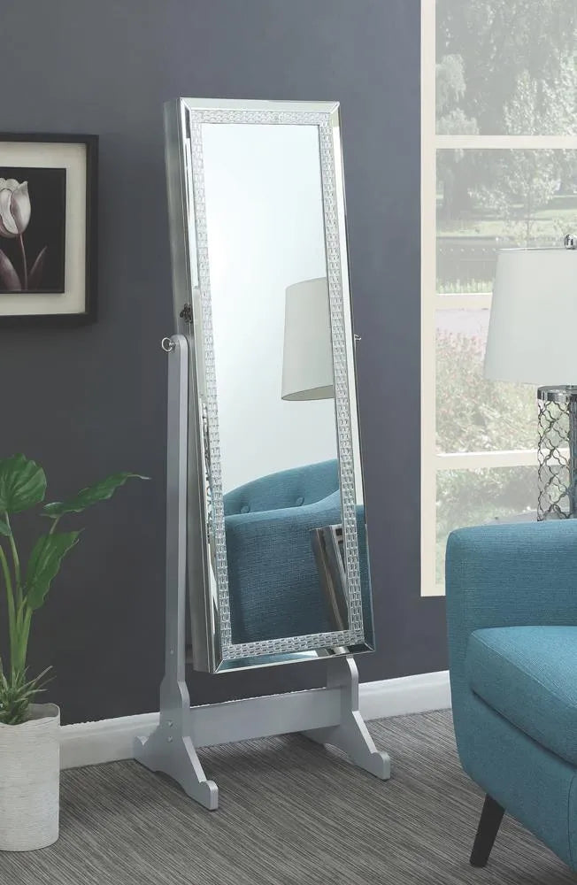 Elle Silver Jewelry Cheval Mirror with Crystal Trim by Coaster at Eve Furniture