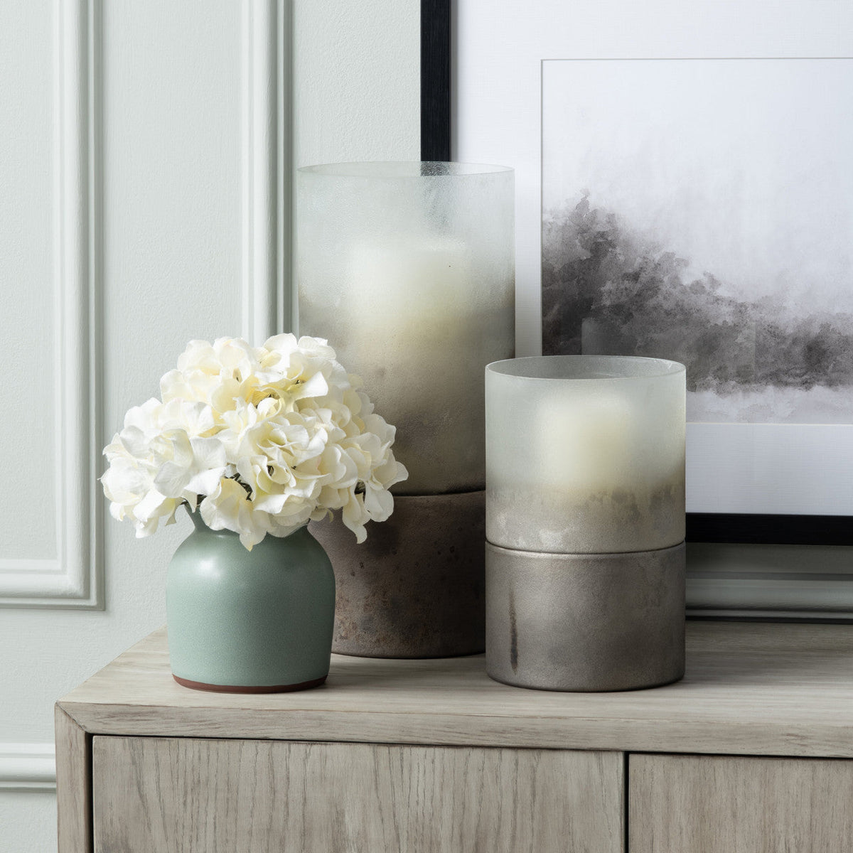 Ellery Brown/Transparent Large Metallic Smoke Hurricane Globess (Set of 2) by Crestview at Eve Furniture