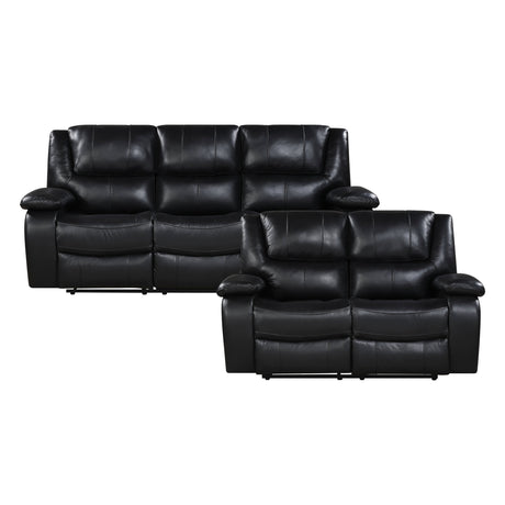 Ellicott Black Genuine Leather Double Reclining Living Room Set by Homelegance at Eve Furniture