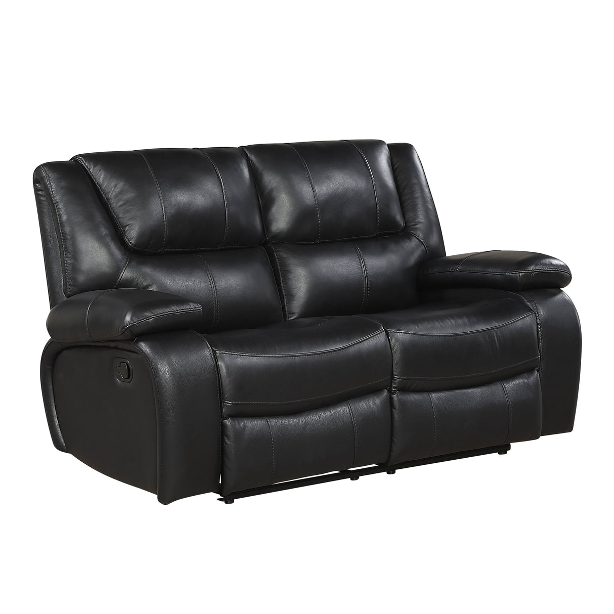 Ellicott Black Genuine Leather Double Reclining Love Seat by Homelegance at Eve Furniture