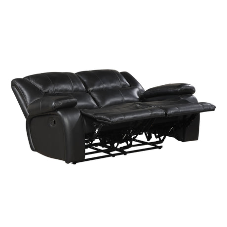 Ellicott Black Genuine Leather Double Reclining Love Seat by Homelegance at Eve Furniture